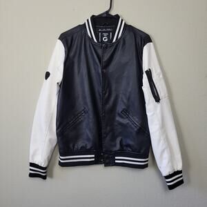 Fried Denim NYC Mens Black White Long Sleeve Snap‎ Front Varsity Jacket Sz Small